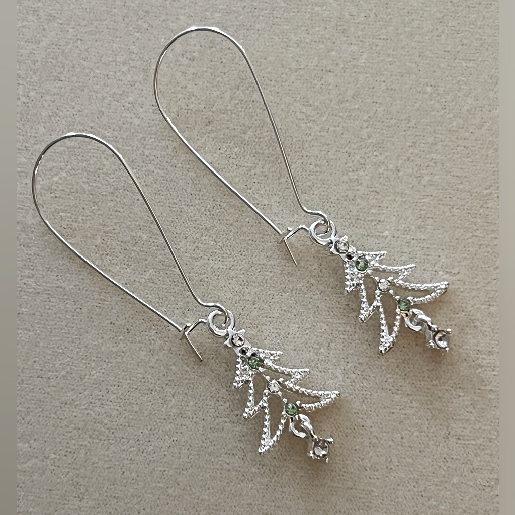 New Festive Crystal Silver Christmas Tree Earrings With Long Hook Clasps 10$